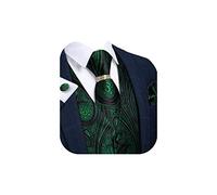 DiBanGu Herren Anzug Weste Set, 5 Stück Smoking Weste und Krawatte Einstecktuch Manschettenknöpfe Krawattenring für Hochzeit, grün / schwarz, X-Large