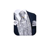DiBanGu Herren-Anzugweste, formelle Herrenweste, Paisleymuster, Jacquard-Weste, Einstecktuch, Set mit Bindering, Hochzeit, Party, 5 Stück, 01-a Silber, Large