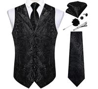 DiBanGu Herren-Krawatten-Set aus Seide, Black Paisley, XX-Large