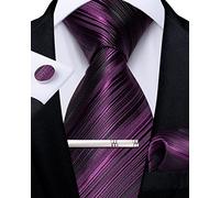 DiBanGu Herren Lila Krawatte,Violett Einfarbig Seidenkrawatte und Taschentuch-Set, Krawattenklammer mit Geschenkbox für Hochzeit Party