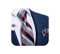 DiBanGu Herren-Manschettenknöpfe aus Seide und goldfarbenem Krawattenring, gewebt, Einstecktuch, mit Geschenkbox, Paisleymuster, solide Krawatte, formelle Hochzeit, rot / weiß, Einheitsgröße