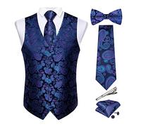 DiBanGu Herren-Paisley-Anzugweste und Krawatte, 6-teilig, vorgebundene Fliege, formelle Weste für Smoking, Schwarz Violett, XX-Large