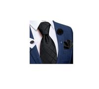 DiBanGu Herren Seidenkrawatte und Anstecknadel, Brosche, Set, gewebtes Einstecktuch, Manschettenknöpfe, Paisley-Streifen, solide Krawatte, Hochzeit, Party, formell, Schwarz kariert, Einheitsgröße