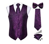 DiBanGu Herren-Set aus Seide, Paisleymuster, Weste und Krawatte, vorgebundene Fliege, formelle Weste für Hochzeit, Party, 6 Stück