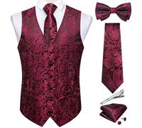 DiBanGu Herren-Set aus Seide, Paisleymuster, Weste und Krawatte, vorgebundene Fliege, formelle Weste für Hochzeit, Party, 6 Stück