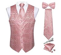 DiBanGu Herren-Set aus Seide, Paisleymuster, Weste und Krawatte, vorgebundene Fliege, formelle Weste für Hochzeit, Party, 6 Stück