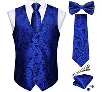 DiBanGu Herren-Set aus Seide, Paisleymuster, Weste und Krawatte, vorgebundene Fliege, formelle Weste für Hochzeit, Party, 6 Stück