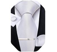 DiBanGu Krawattenset aus Seide für Herren, gewebtes Taschentuch Krawattenklammer-Set, formelles Business, reines Weiß, Einheitsgröße