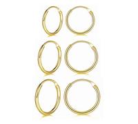 Dicheng Creolen Silber Damen Ohrringe, 3 Paare 925 Sterling Silber Gold Creolen Ohrringe Set, Hypoallergen Unisex Klein Schlafen Knorpel Kreolen Nasen Ringe, Dicke 1.2 mm, Durchmesser 10, 12, 14 mm