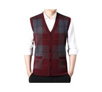 Dicke Pulloverwesten Für Herren, Klassische Strickpullover Mit V-Ausschnitt, Weste, Ärmellose Strickjacke Aus Wollmischung, Warme Karierte Tanktops, Strickwesten Mit Knöpfen Und Taschen, Burgunde