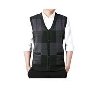 Dicke Pulloverwesten Für Herren, Klassischer Strickpullover Mit V-Ausschnitt, Weste, Ärmellose Strickjacke Aus Wollmischung, Warme Karierte Tanktops, Strickwesten Mit Knöpfen Und Taschen, Dunkelg