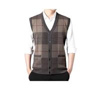 Dicke Pulloverwesten Für Herren, Klassischer Strickpullover Mit V-Ausschnitt, Weste, Wollmischung, Ärmellose Strickjacke, Warme Karierte Tanktops, Strickwesten Mit Knöpfen Und Taschen, Braun, XXL