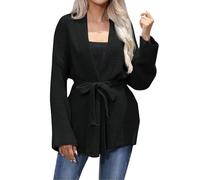 Dicke Strickjacke Damen Lang Warm Strickjacken Langarm mit Gürtel Longstrickjacke Winter Grobstrick Damenstrickjacke Elegant Mittellang Strick Cardigan Mit Schalkragen Strickmantel Einfarbig