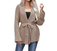 Dicke Strickjacke Damen Lang Warm Strickjacken Langarm mit Gürtel Longstrickjacke Winter Grobstrick Damenstrickjacke Elegant Mittellang Strick Cardigan Mit Schalkragen Strickmantel Einfarbig