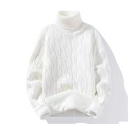 Dicker Pullover Männer - Winter Plus Samt Dicker Herren Strick Gestreifter Pullover Mode Wärme Fleece Retro Weiß Rollkragenpullover Stretch Weich Selbstanbau Freizeit Outdoor Business Party,Weiß,L