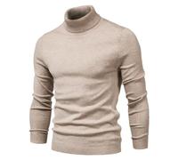 Dicker Rollkragenpullover für Herren, lässig, einfarbig, warm, schmal, Strickpullover, langärmelig, khaki, M