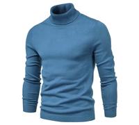 Dicker Rollkragenpullover für Herren, lässig, einfarbig, warm, schmal, Strickpullover, langärmelig, Nebelblau, XXL