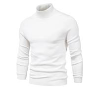 Dicker Rollkragenpullover für Herren, lässig, einfarbig, warm, schmal, Strickpullover, langärmelig, weiß, M