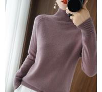 Dicker, warmer Strickpullover für Damen, einfarbig, mit Stehkragen, Design für Winterurlaub, Alltag, Zuhause und Club-Outfits (L lila)