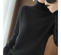 Dicker, warmer Strickpullover für Damen, einfarbig, mit Stehkragen, Design für Winterurlaub, Alltag, Zuhause und Club, Outfits (L schwarz)