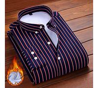 Dickes Warmes Hemd - Modisches Plüsch Wattiertes Herren Winterhemd Hält Warm, Gestreiftes Langarm-Fleecefutter Flanell Lässig Weich Und Bequem Schlicht Dunkelblau Rot Outdoor Freizeit Sport Wärme,