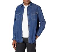 Dickies Herren Flex Langarmshirt Hemd mit Button-Down-Kragen, Mittlere Denim-Waschung, Klein