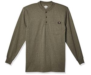 Dickies Herren Langärmeliges, Schweres Henley Shirt, Military Green Single Dye Heather, Mittel