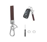 Dickno Leder-Auto-Schlüsselanhänger, 360 Grad drehbar, Metall, Autoschlüssel-Schlüsselbundhalter mit Anti-Verlust-D-Ring für Männer und Frauen (Silber & Kaffee)