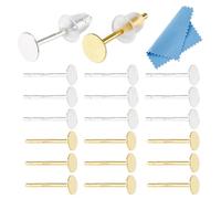 DICOSMETIC 10 Paare 2 Farben 925 Sterling Silber Ohrstecker Fassungen Flache Ohrstecker Ohrringe 4mm Silber Ohrstecker Rohlinge Ohrstecker Stifte Mit 50 Stück Ohrmuttern Für Die Schmuckherstellung