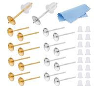 DICOSMETIC 10 Paare 925 Sterling Silber Ohrring Posts Perlenbecher Ohrring Fassung Flache Ohrringstecker 13x4.1mm Rohling Ohrringstift Mit 50 Stück Ohrmuttern Für Schmuckherstellung