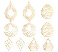 DICOSMETIC 10 Stück 5 Stil Edelstahl Filigrane Anhänger Goldene Farbe Flache Runde/Blatt/Polygon/Teardrop Anhänger Zubehör Für DIY Halskette Schmuckherstellung Loch: 1.6mm Loch