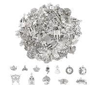 DICOSMETIC 120 Stück 12 Stile Rosen Anhänger Märchen Charms Tibetische Legierungsanhänger Pilz Kaninchen Schloss Anhänger Antik Silber Charms Für Schmuckherstellung Bohrung: 1.6-2.5mm