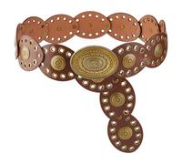 DICOSMETIC 1M Damen Boho Disc Gürtel Breiter Western Ledergürtel Vintage Boho Taillengürtel 6cm Breite Cowgirl Gürtel Für Musikfestival Röcke Hosen Kleid