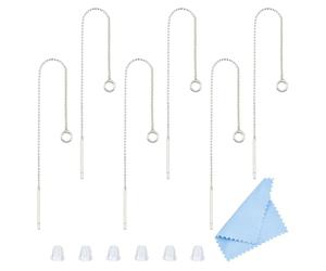 DICOSMETIC 3 Paare 925 Sterling Silber Fadenohrring Fundstücke Kettentassel Ohrringe Mit Schlaufe Platin Tropfen Lange Kette Ohrringe Mit 6 Stück Ohrmuttern Für Die Schmuckherstellung