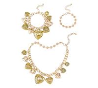 DICOSMETIC 3 Teile Vintage Herz Charm Halsketten Armband Set 37.8cm Chunky Herz Halskette mit 2 Teile 16 16.5cm Gold Charm Armbänder Mode Valentinstag Schmuck Geschenk für Frauen