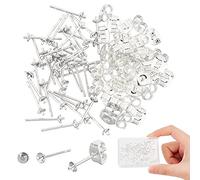 DICOSMETIC 40 Ohrstecker 925 Sterlingsilber-Ohrstecker 0.7 mm Kleine Silberperlen Ohrstecker-Fassung Und 40 Edelstahl-Ohrmuttern Für Die Herstellung von Ohrringen Fach: 2.5mm