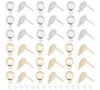 DICOSMETIC 40 Stück 2 Farbens Oval Ohrstecker Zubehör Edelstahl Ohrstecker Mit Schleife Gold Blank Ohrstecker Und 80 Stück Kunststoff Ohrmuttern Für Ohrringherstellung, Bohrung: 1.6mm, Stift: 0.7mm