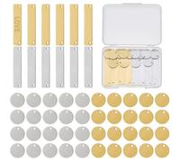 DICOSMETIC 52 Stück 2 Farben Edelstahl Gravur Anhänger 12mm Flache Runde Rohlinge Anhänger 39x8mm Rechteck Anhänger Metall Gravur Rohlinge für DIY-Schmuckherstellung, Bohrung: 1.4mm