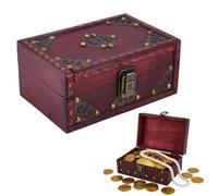 DICOSMETIC Kleine Holze Schatztruhe Schmuckkästchen 18x12x8cm Piratenschatztruhe Aufbewahrungsbox Retro Vintage Holz Schmuckkästchen Mit Riegel Kreative Geschenkboxen Für Frauen Männer Deko