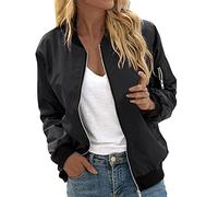 Didadihu Bomberjacke Damen Blouson Bomber Sommer Jacke Frühlingsjacke Collegejacke Dünne College Jacke Blusenjacke Übergang Pilotenjacke Fliegerjacke,03 Schwarz,XL