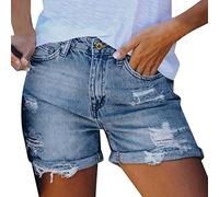 Didadihu Damen Jeans Shorts High Waist Stretch Ripped Denim Kurze Hose Sommer Casual Hotpants Jeansshorts,23 Blau,XL