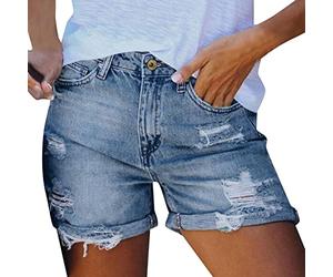 Didadihu Damen Jeans Shorts High Waist Stretch Ripped Denim Kurze Hose Sommer Casual Hotpants Jeansshorts,23 Blau,XL