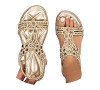 Didadihu Glitzer Sandaletten für Damen Flach Boho Sandalen - Sommer Bequem Breite Füße Damensandalen & Slides - Frauen Elegant Sommer Schuhe Sommerschuhe Weite H,02 Gold,43/EU