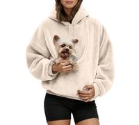 Didadihu Hoodie mit Katzentasche Damen Oversized, Pullover mit Hundetasche Großer Haustier Tragetasche und Kapuze, Weiches Langarm Sweatshirt für Kleine Hunde Katzen Freizeit Zuhause
