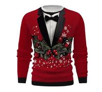 Didadihu Lustig Weihnachtspullover Für Damen Und Herren Ugly Christmas Sweater Weihnachtspulli Warme Strickpullover Im Winter Weihnachten Party,Rot,5XL