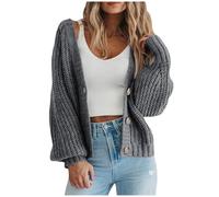 Didadihu Strickjacke Damen Kurz Strick Cardigan V-Ausschnitt Knopfleiste Grobstrickjacke Oversize Open Front Sweater Elegant Casual Strickweste Schulterjacke Top,01 Gy1,M
