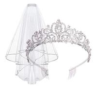 Didder Tiara und Spitze Brautschleier, Hochzeitsschleier und Kopfschmuck für Frauen, weiße Schleier für Bräute Tiaras und Krone für Frauen, silber, 2 Stück set