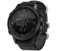 DIDITIME Taktische Herrenuhr, schwarz, 46mm, Nylonband, Analog-Digitalanzeige, wasserdicht, Kompass, Temperatur, Höhenmesser, Barometer, Schrittzähler