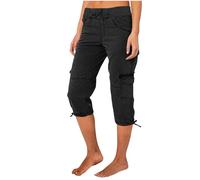 Die Discounter Caprihose Damen Sommer 7/8 Hose Baumwolle Arbeitshose Hohe Taille Sommerhose Einfarbig Sporthose Regular Fit Caprihose Freizeithose Jogginghose mit Taschen Arbeitshose Kurze