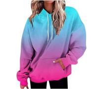 die Discounter Hoodie Damen Oversize Kapuzenpullover Farbverlauf Pullover Sweatshirt mit Kapuze Langarm Winter Mode Oberteile Casual Sportshirt Kordelzug Langarmshirt Streetwear Shirt
